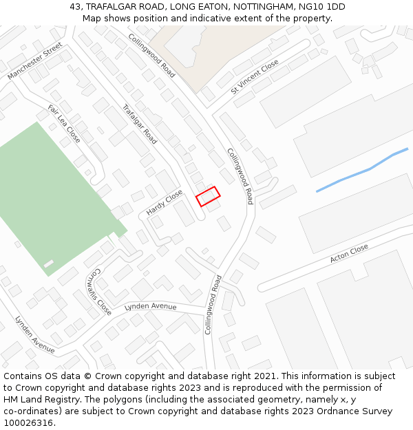 43, TRAFALGAR ROAD, LONG EATON, NOTTINGHAM, NG10 1DD: Location map and indicative extent of plot