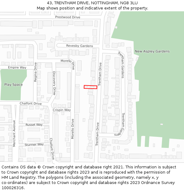 43, TRENTHAM DRIVE, NOTTINGHAM, NG8 3LU: Location map and indicative extent of plot
