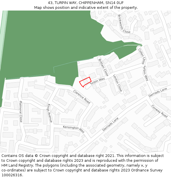 43, TURPIN WAY, CHIPPENHAM, SN14 0UF: Location map and indicative extent of plot