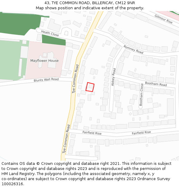43, TYE COMMON ROAD, BILLERICAY, CM12 9NR: Location map and indicative extent of plot