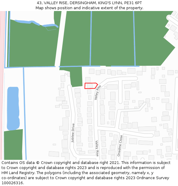 43, VALLEY RISE, DERSINGHAM, KING'S LYNN, PE31 6PT: Location map and indicative extent of plot