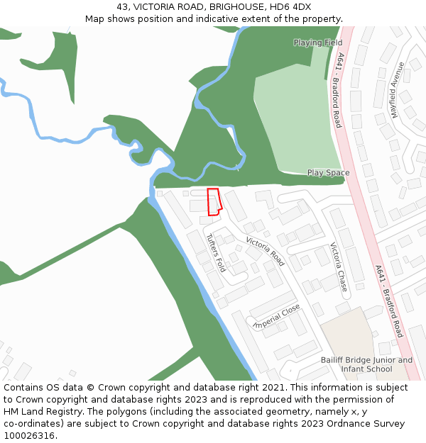 43, VICTORIA ROAD, BRIGHOUSE, HD6 4DX: Location map and indicative extent of plot