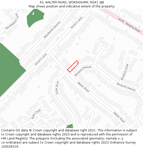 43, WALTER ROAD, WOKINGHAM, RG41 3JB: Location map and indicative extent of plot