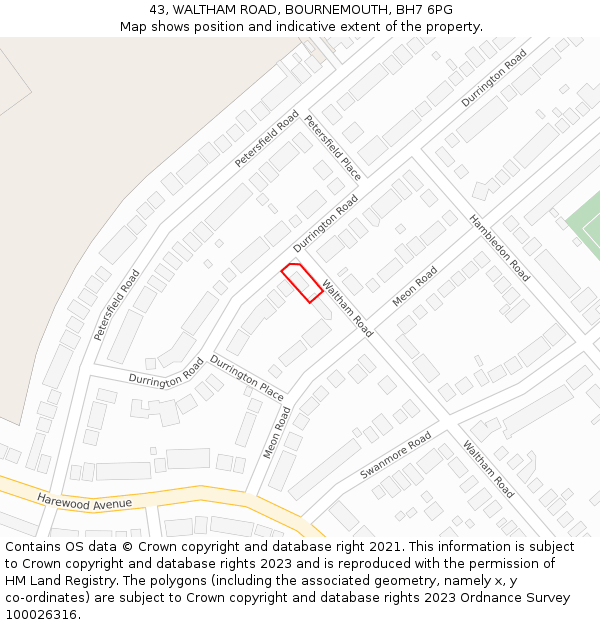 43, WALTHAM ROAD, BOURNEMOUTH, BH7 6PG: Location map and indicative extent of plot