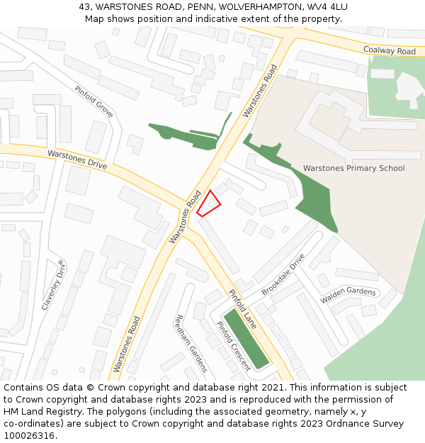 43, WARSTONES ROAD, PENN, WOLVERHAMPTON, WV4 4LU: Location map and indicative extent of plot
