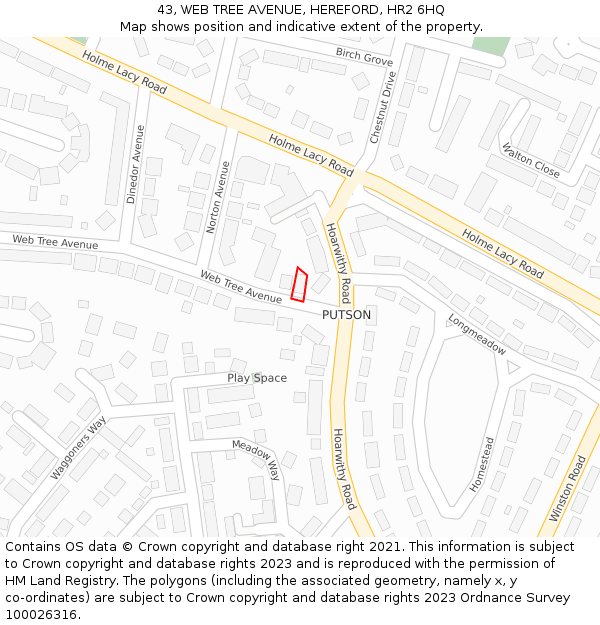 43, WEB TREE AVENUE, HEREFORD, HR2 6HQ: Location map and indicative extent of plot