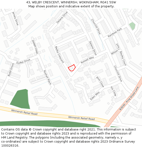 43, WELBY CRESCENT, WINNERSH, WOKINGHAM, RG41 5SW: Location map and indicative extent of plot