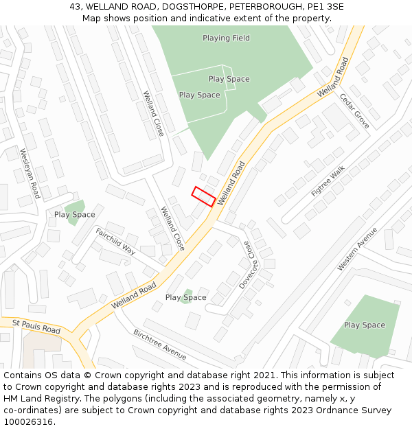 43, WELLAND ROAD, DOGSTHORPE, PETERBOROUGH, PE1 3SE: Location map and indicative extent of plot