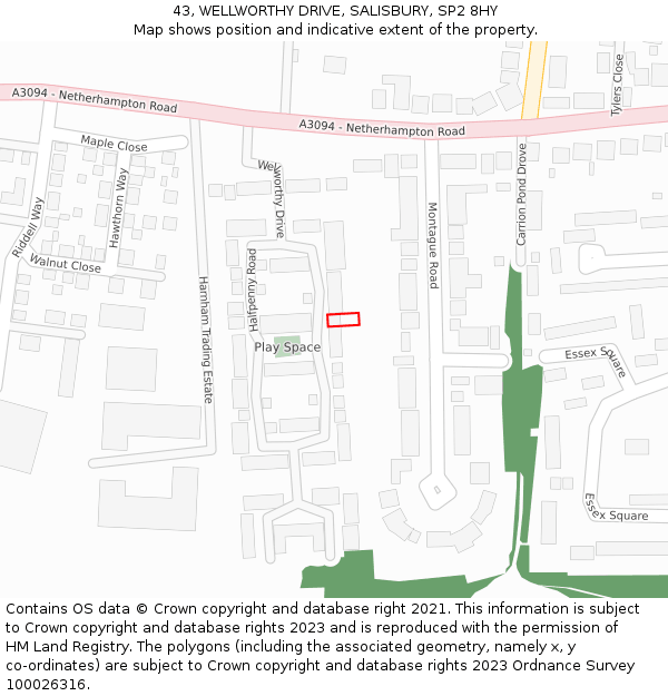 43, WELLWORTHY DRIVE, SALISBURY, SP2 8HY: Location map and indicative extent of plot