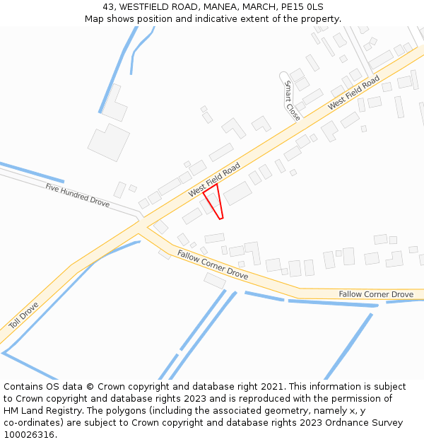 43, WESTFIELD ROAD, MANEA, MARCH, PE15 0LS: Location map and indicative extent of plot