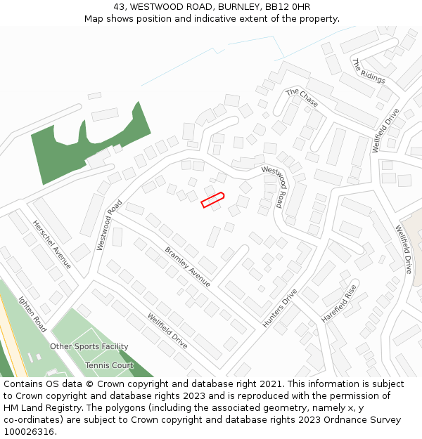 43, WESTWOOD ROAD, BURNLEY, BB12 0HR: Location map and indicative extent of plot