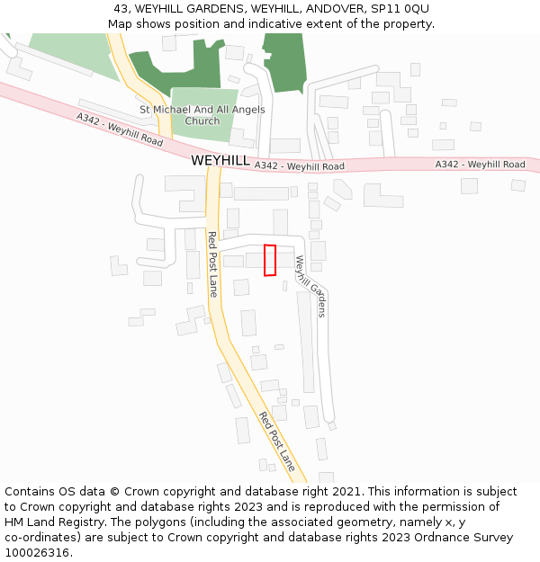 43, WEYHILL GARDENS, WEYHILL, ANDOVER, SP11 0QU: Location map and indicative extent of plot