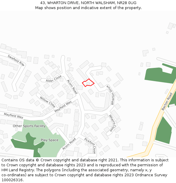 43, WHARTON DRIVE, NORTH WALSHAM, NR28 0UG: Location map and indicative extent of plot