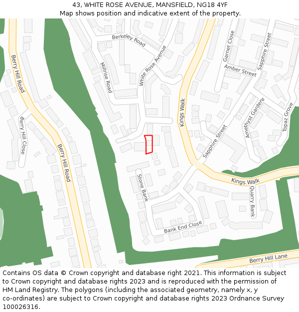 43, WHITE ROSE AVENUE, MANSFIELD, NG18 4YF: Location map and indicative extent of plot