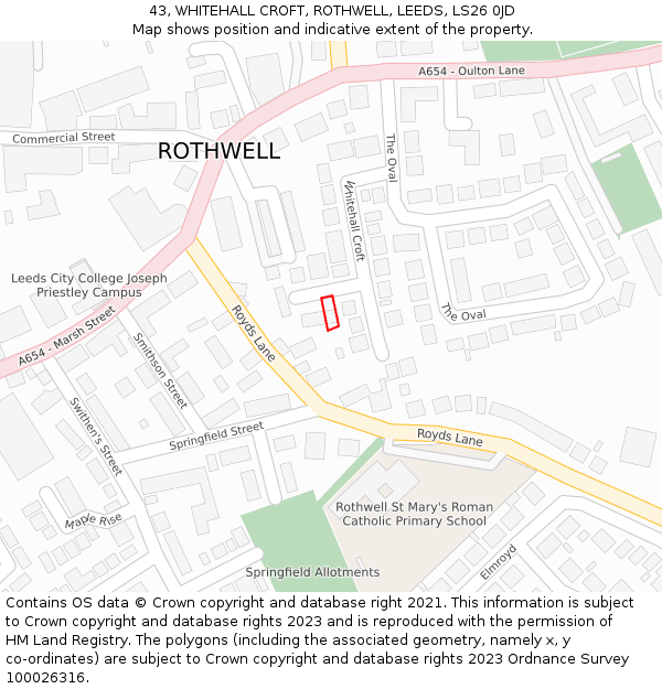 43, WHITEHALL CROFT, ROTHWELL, LEEDS, LS26 0JD: Location map and indicative extent of plot