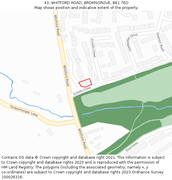 43, WHITFORD ROAD, BROMSGROVE, B61 7ED: Location map and indicative extent of plot