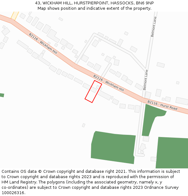43, WICKHAM HILL, HURSTPIERPOINT, HASSOCKS, BN6 9NP: Location map and indicative extent of plot