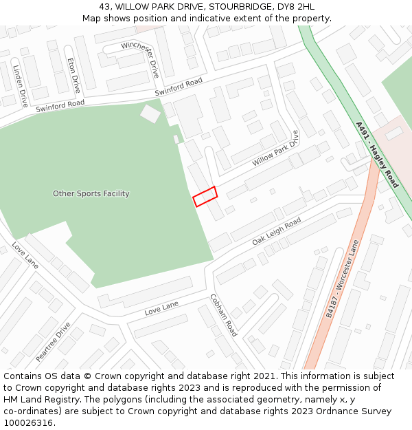 43, WILLOW PARK DRIVE, STOURBRIDGE, DY8 2HL: Location map and indicative extent of plot