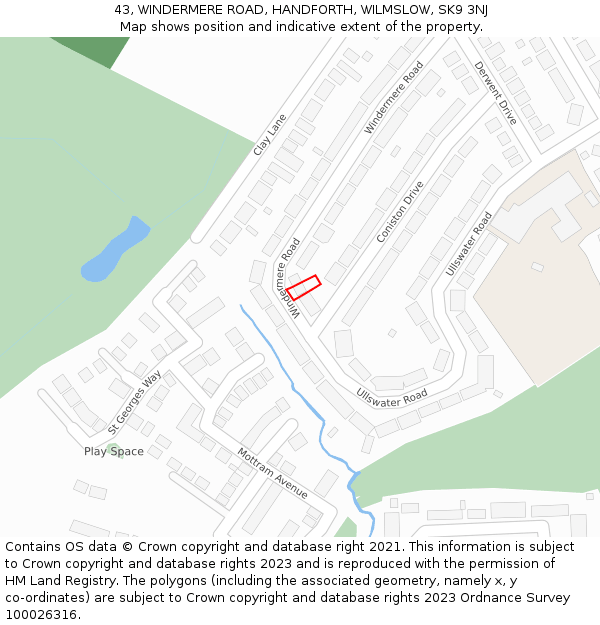 43, WINDERMERE ROAD, HANDFORTH, WILMSLOW, SK9 3NJ: Location map and indicative extent of plot