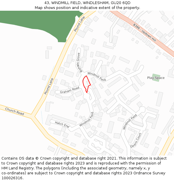 43, WINDMILL FIELD, WINDLESHAM, GU20 6QD: Location map and indicative extent of plot