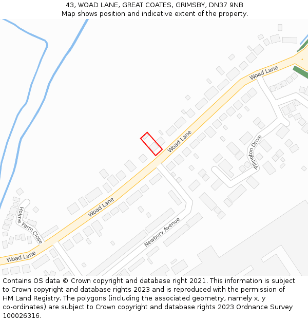43, WOAD LANE, GREAT COATES, GRIMSBY, DN37 9NB: Location map and indicative extent of plot