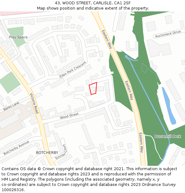 43, WOOD STREET, CARLISLE, CA1 2SF: Location map and indicative extent of plot