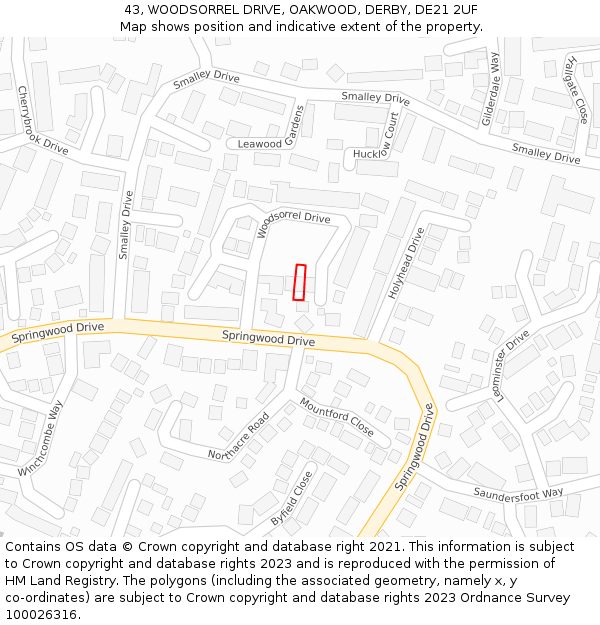 43, WOODSORREL DRIVE, OAKWOOD, DERBY, DE21 2UF: Location map and indicative extent of plot