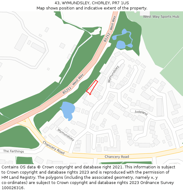 43, WYMUNDSLEY, CHORLEY, PR7 1US: Location map and indicative extent of plot