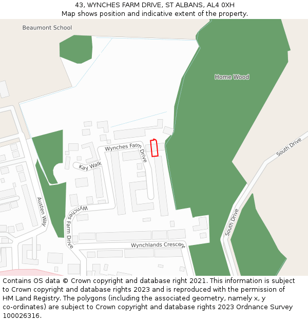 43, WYNCHES FARM DRIVE, ST ALBANS, AL4 0XH: Location map and indicative extent of plot