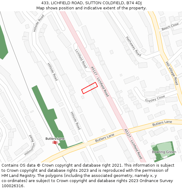 433, LICHFIELD ROAD, SUTTON COLDFIELD, B74 4DJ: Location map and indicative extent of plot