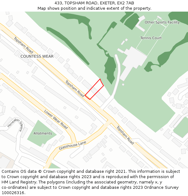 433, TOPSHAM ROAD, EXETER, EX2 7AB: Location map and indicative extent of plot