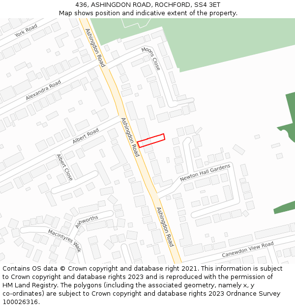 436, ASHINGDON ROAD, ROCHFORD, SS4 3ET: Location map and indicative extent of plot