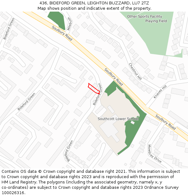 436, BIDEFORD GREEN, LEIGHTON BUZZARD, LU7 2TZ: Location map and indicative extent of plot