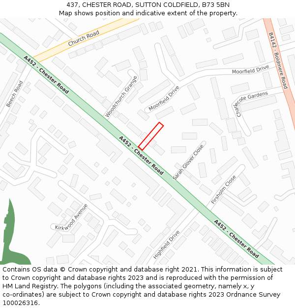 437, CHESTER ROAD, SUTTON COLDFIELD, B73 5BN: Location map and indicative extent of plot