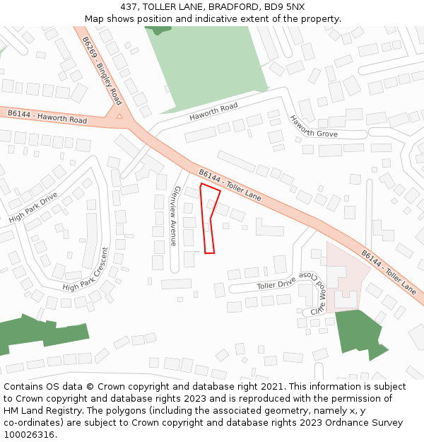 437, TOLLER LANE, BRADFORD, BD9 5NX: Location map and indicative extent of plot
