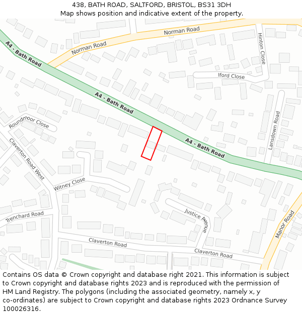 438, BATH ROAD, SALTFORD, BRISTOL, BS31 3DH: Location map and indicative extent of plot