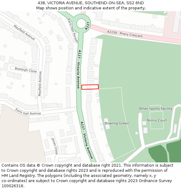 438, VICTORIA AVENUE, SOUTHEND-ON-SEA, SS2 6ND: Location map and indicative extent of plot