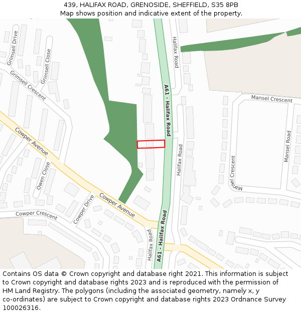 439, HALIFAX ROAD, GRENOSIDE, SHEFFIELD, S35 8PB: Location map and indicative extent of plot
