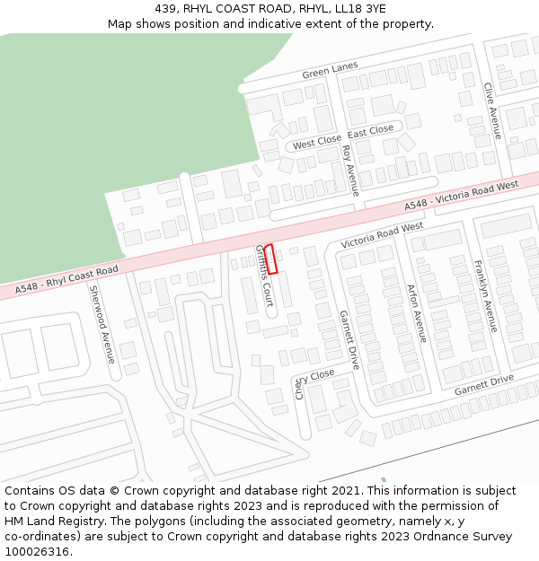 439, RHYL COAST ROAD, RHYL, LL18 3YE: Location map and indicative extent of plot
