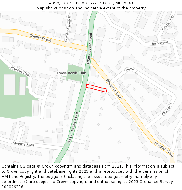 439A, LOOSE ROAD, MAIDSTONE, ME15 9UJ: Location map and indicative extent of plot