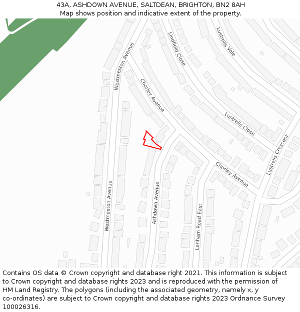 43A, ASHDOWN AVENUE, SALTDEAN, BRIGHTON, BN2 8AH: Location map and indicative extent of plot