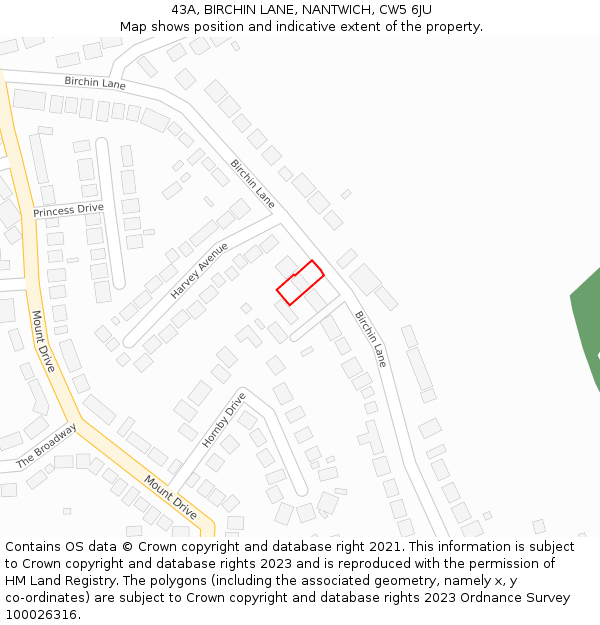 43A, BIRCHIN LANE, NANTWICH, CW5 6JU: Location map and indicative extent of plot
