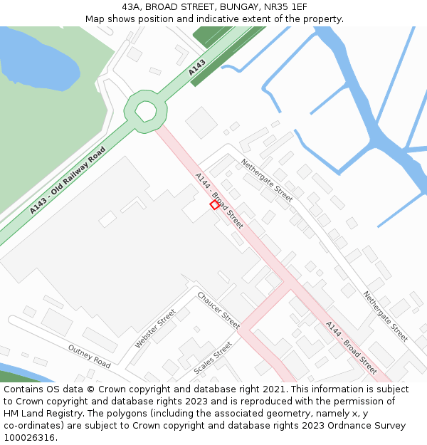 43A, BROAD STREET, BUNGAY, NR35 1EF: Location map and indicative extent of plot
