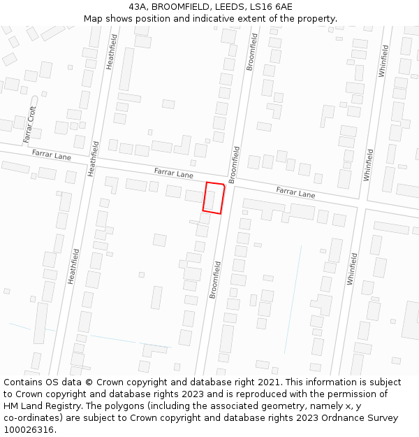 43A, BROOMFIELD, LEEDS, LS16 6AE: Location map and indicative extent of plot