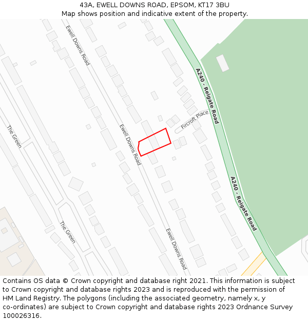 43A, EWELL DOWNS ROAD, EPSOM, KT17 3BU: Location map and indicative extent of plot