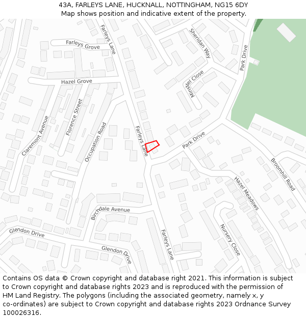 43A, FARLEYS LANE, HUCKNALL, NOTTINGHAM, NG15 6DY: Location map and indicative extent of plot