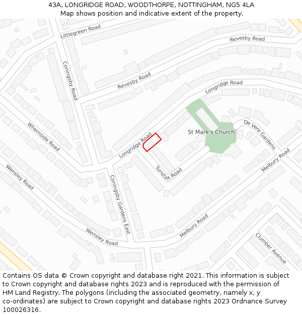 43A, LONGRIDGE ROAD, WOODTHORPE, NOTTINGHAM, NG5 4LA: Location map and indicative extent of plot