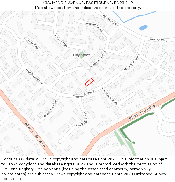 43A, MENDIP AVENUE, EASTBOURNE, BN23 8HP: Location map and indicative extent of plot