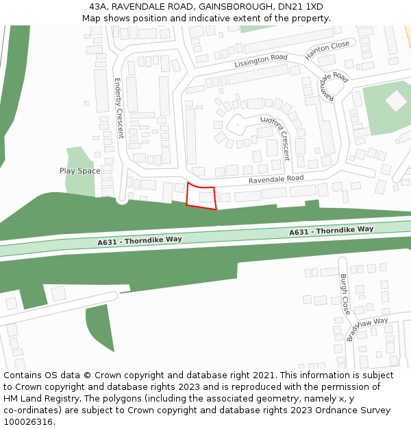43A, RAVENDALE ROAD, GAINSBOROUGH, DN21 1XD: Location map and indicative extent of plot