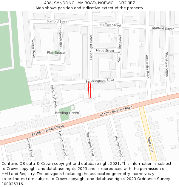 43A, SANDRINGHAM ROAD, NORWICH, NR2 3RZ: Location map and indicative extent of plot
